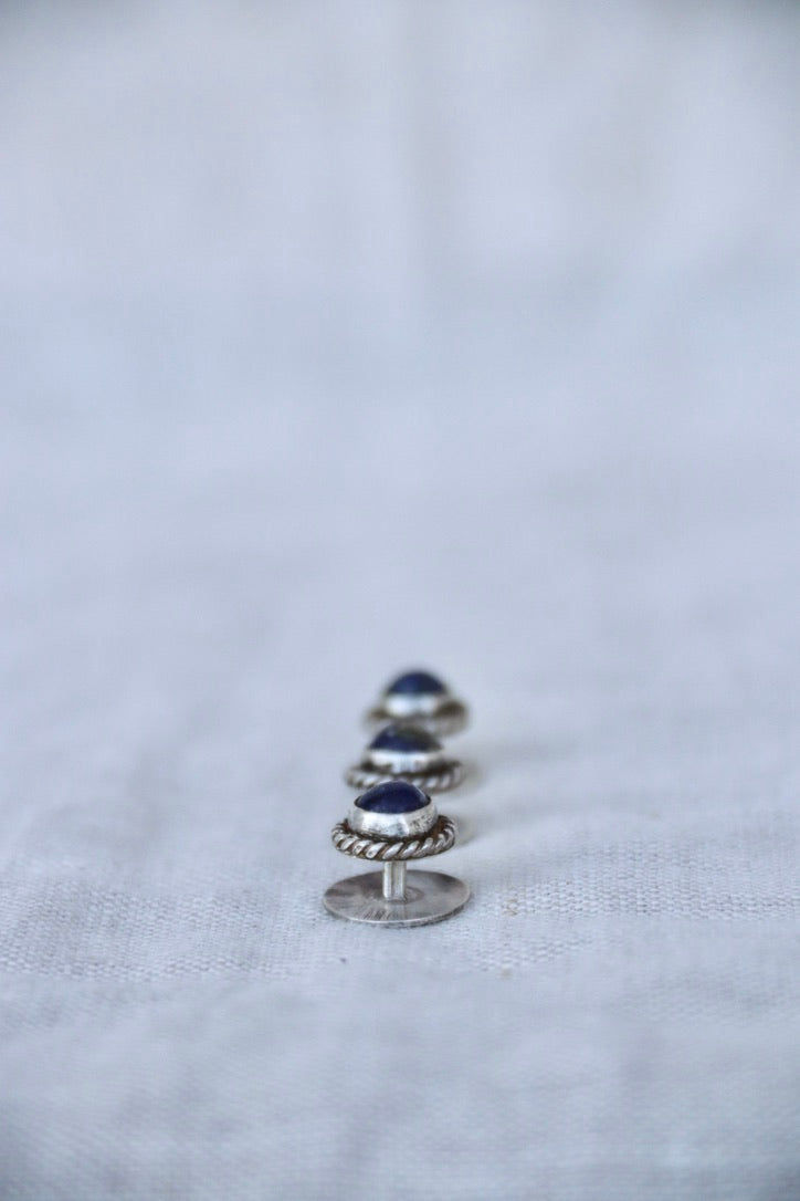 Set of 3 Sterling Silver lapis tuxedo studs