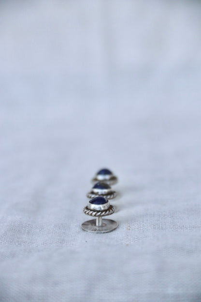 Set of 3 Sterling Silver lapis tuxedo studs