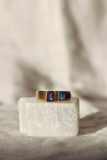 Tanzanite, Diamond and Opal Doublet Ring - 14k Gold