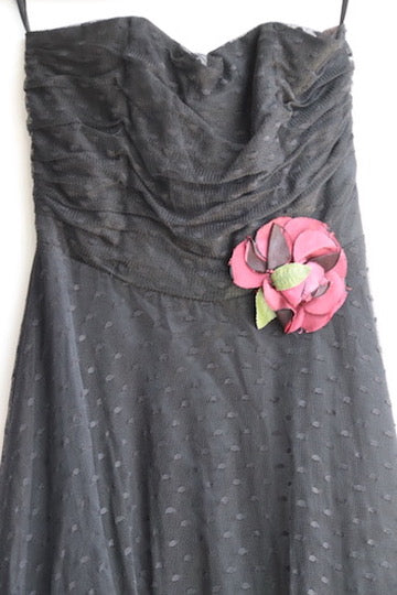Scott McClintock black polka dot mesh strapless dress