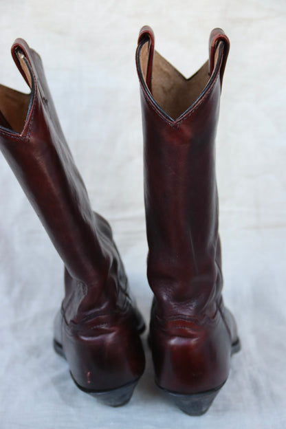 Vintage Burgundy Leather Cowboy Boots
