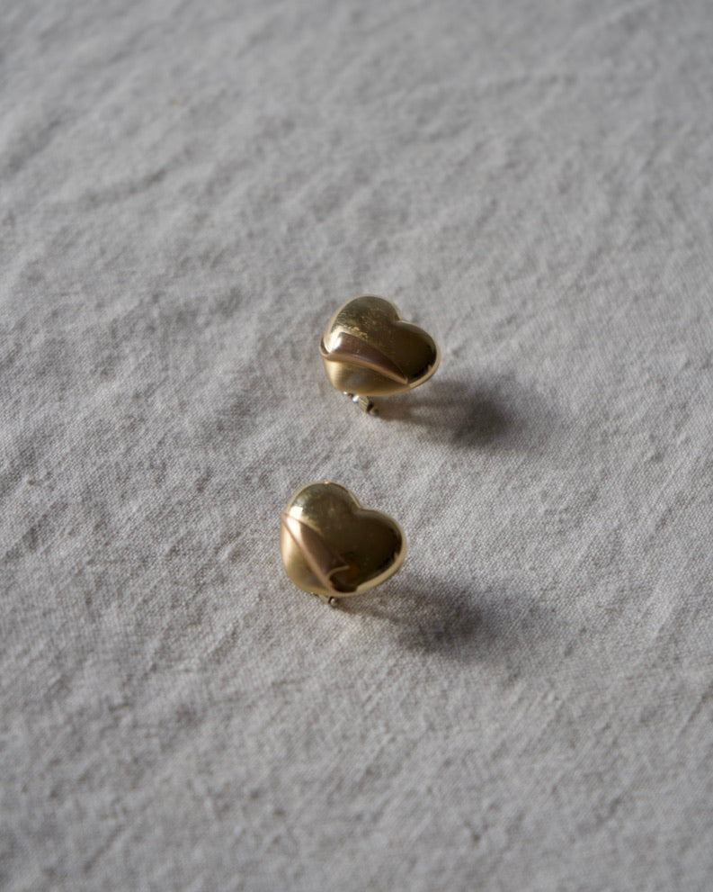 14K Tri-Color Heart Earrings