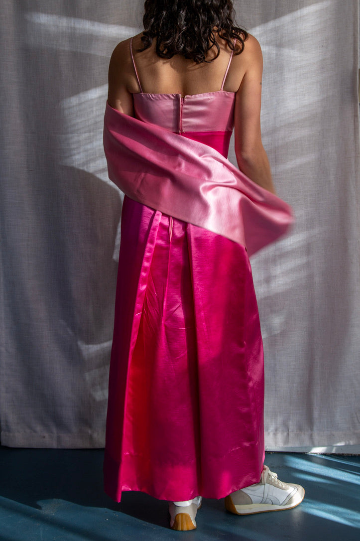 Vintage 60s Harry Keiser Pink Satin Evening Gown with Wrap Stole