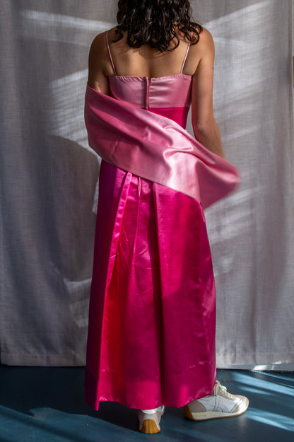 Vintage 60s Harry Keiser Pink Satin Evening Gown with Wrap Stole