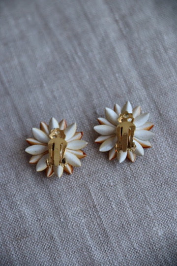 Orange Flower Clip On Earrings