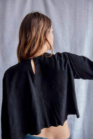 Vakko Black Suede Leather Top