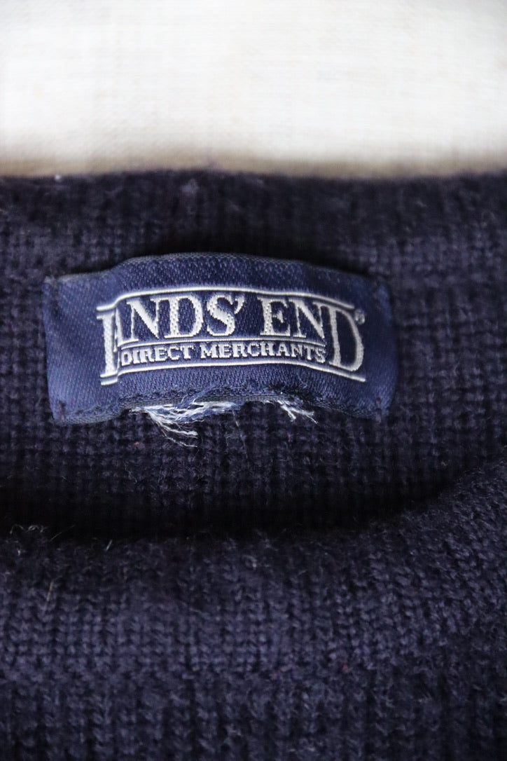 Vintage 90s Land's End Navy Color Block Wool Sweater