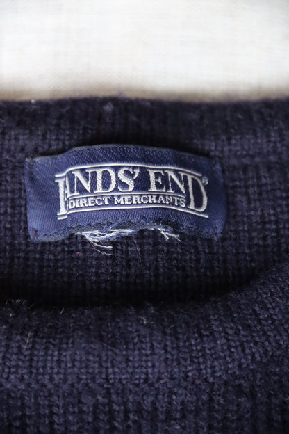 Vintage 90s Land's End Navy Color Block Wool Sweater