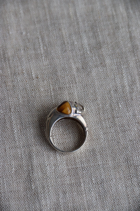 Sterling Silver Elephant Ring with Tiger's Eye Ears