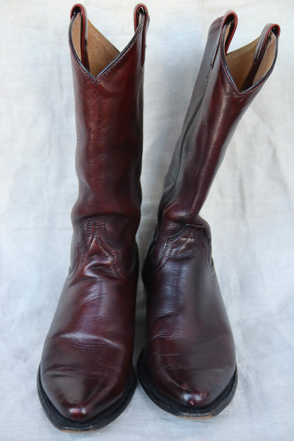 Vintage Burgundy Leather Cowboy Boots