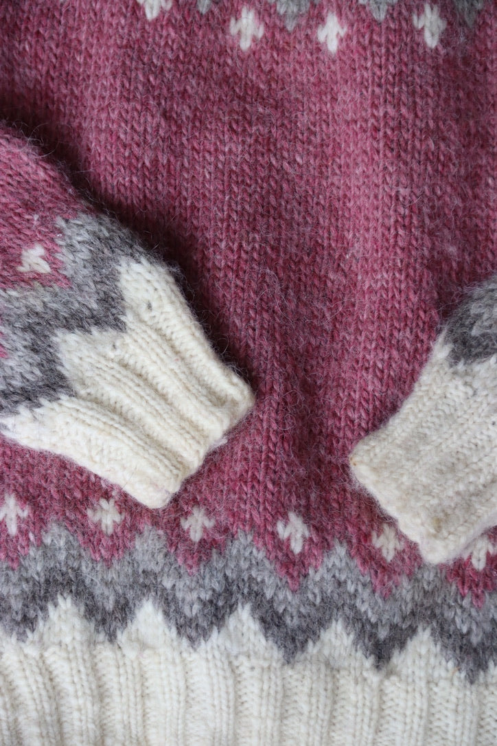 Vintage Handmade Pink and Cream Wool Sweater