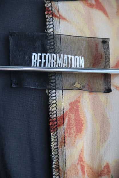 Reformation Black Floral Silk Dress