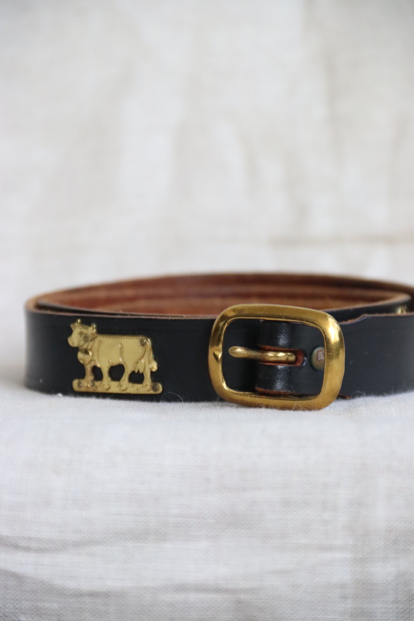 Vintage Black Belt with Gold Cow Stamps