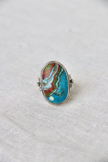 Sterling Silver Rainbow Calsilica ring