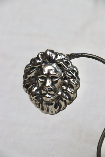 Etruscan-style sterling silver lion head clip on earrings