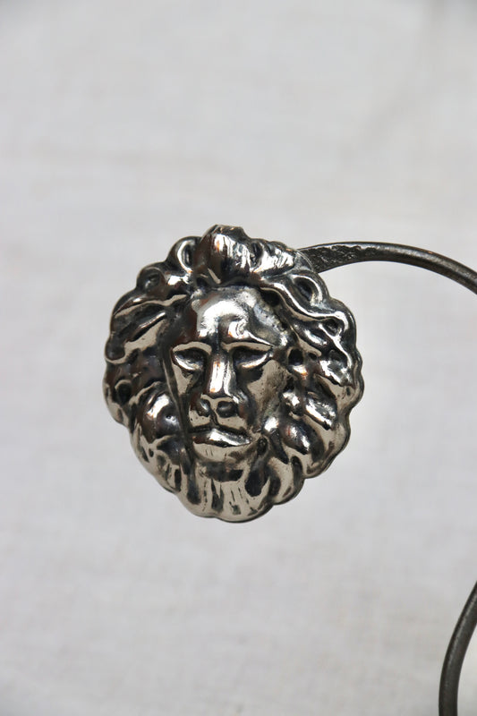 Etruscan-style sterling silver lion head clip on earrings