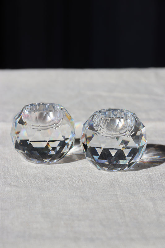 Pair of Swarovski Crystal Round Candlestick Holders