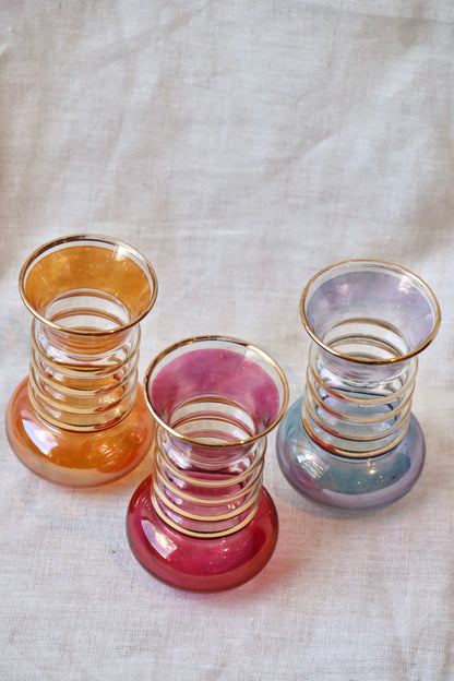 Set of 3 Jewel Toned Tinted Ribbed Glasses