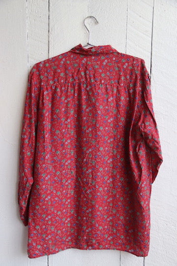 Annie Alexander Red Floral Silk Button Down Shirt