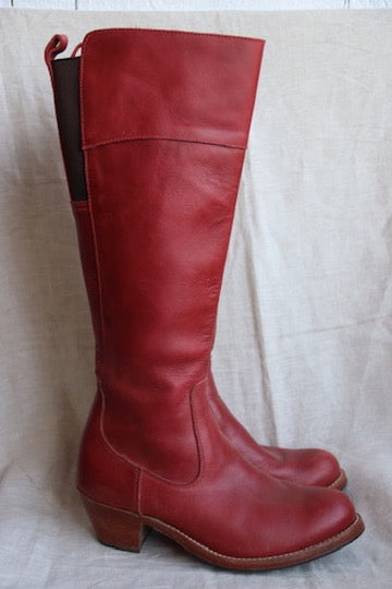 Red Leather Heeled Boots
