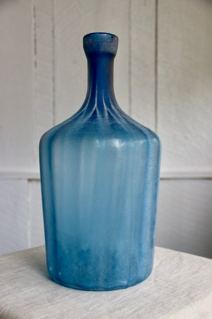 Set of Two Blue Ribbed Painted Bottles