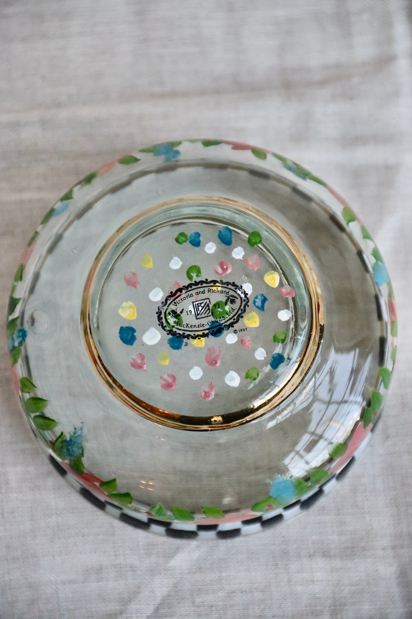 Mackenzie Childs Courtly Circus Rose Glass Bowl