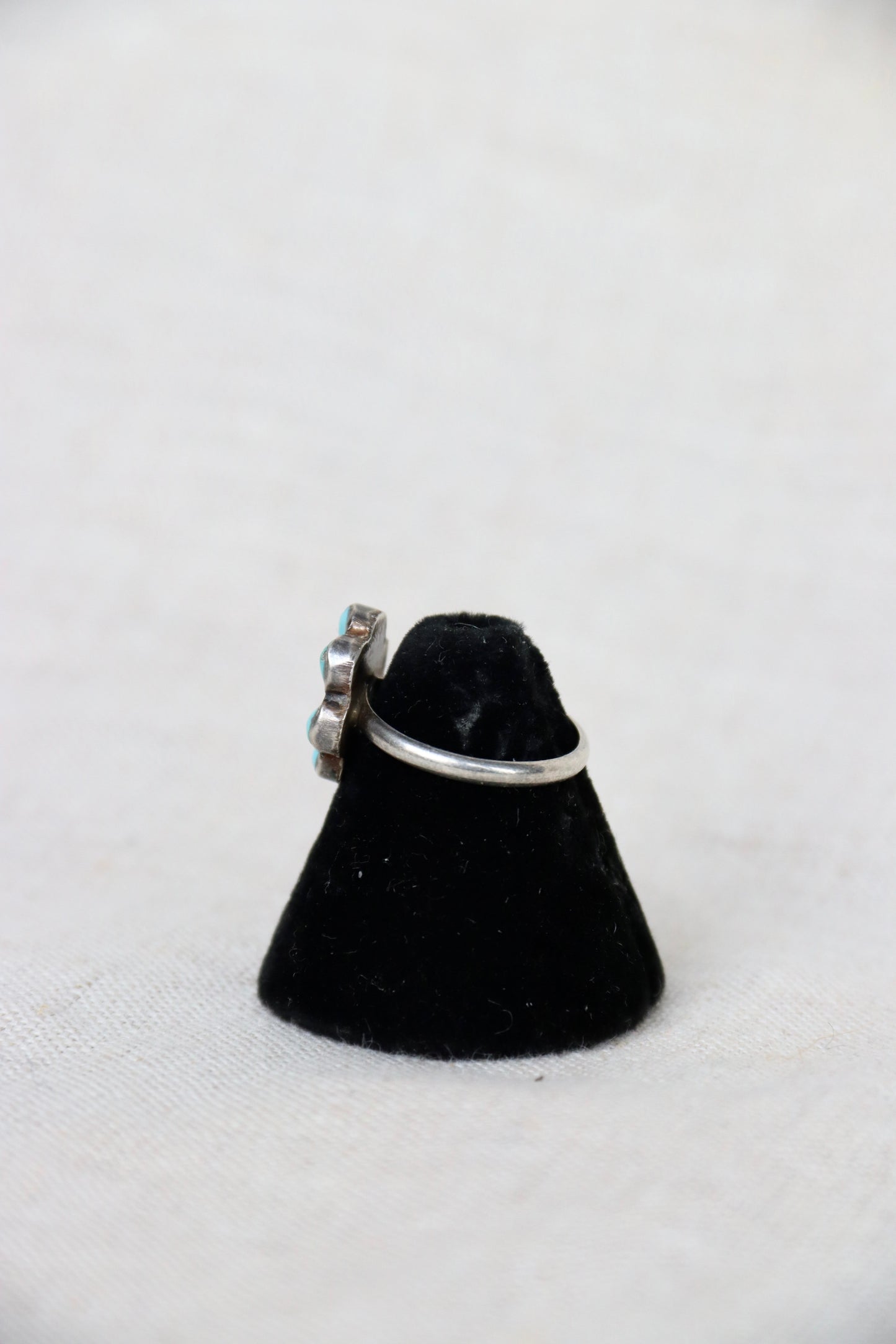 Sterling Silver zuni six-petal flower ring with turquoise inlay