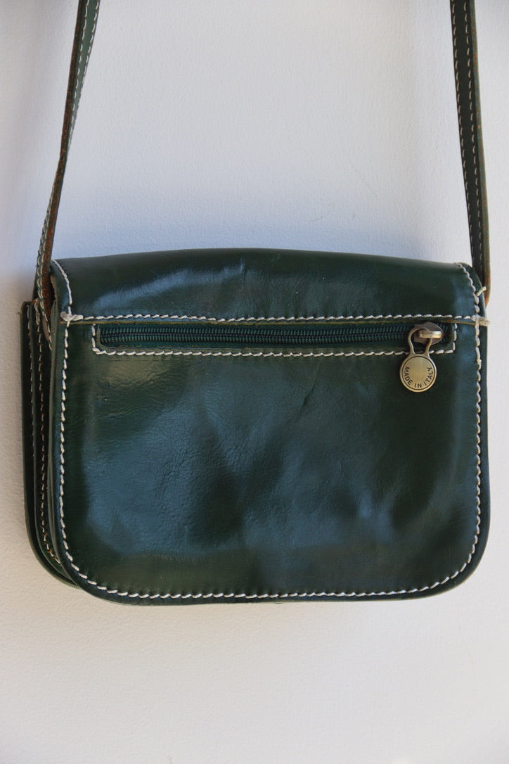 Italian Green Leather Crossbody Bag