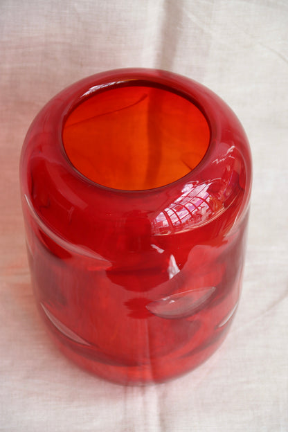 Large Hand Blown Red Glass Bubble Vase