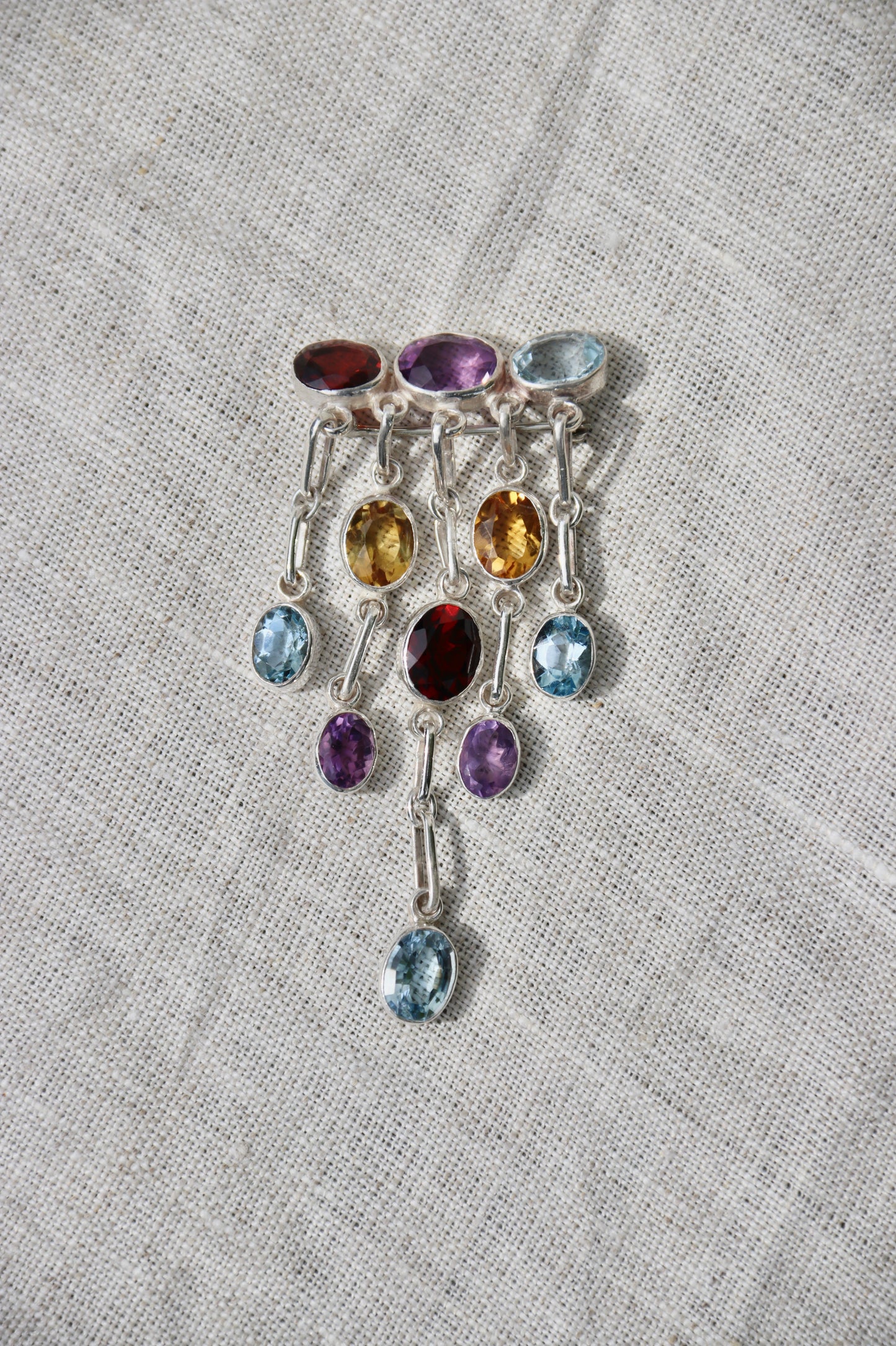 MultiGemstone Drop Pin - Sterling Silver