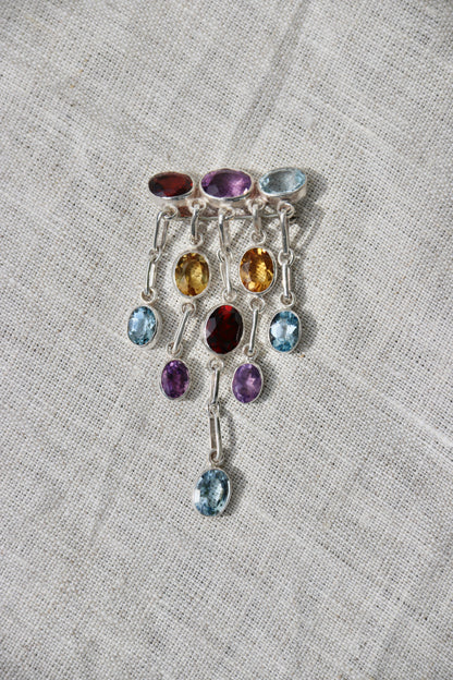 MultiGemstone Drop Pin - Sterling Silver