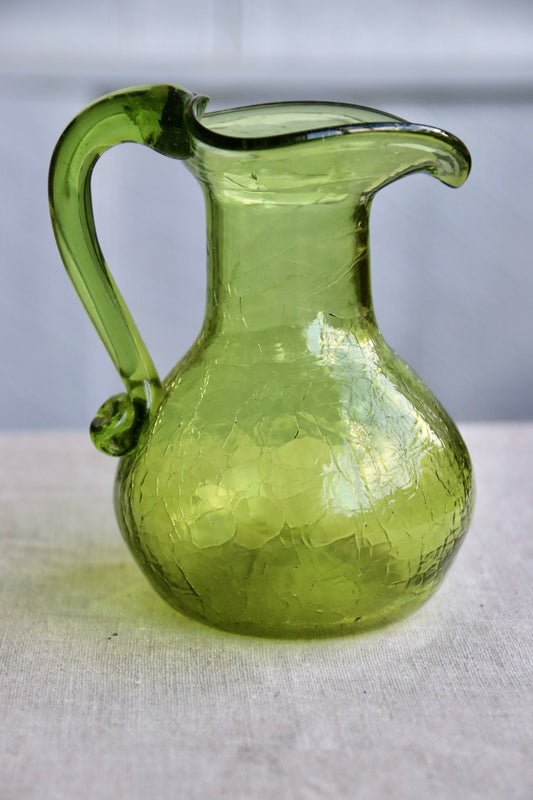 Green Crackle Glass Pitcher Vase