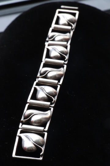 Sterling Silver Leaf panel link bracelet