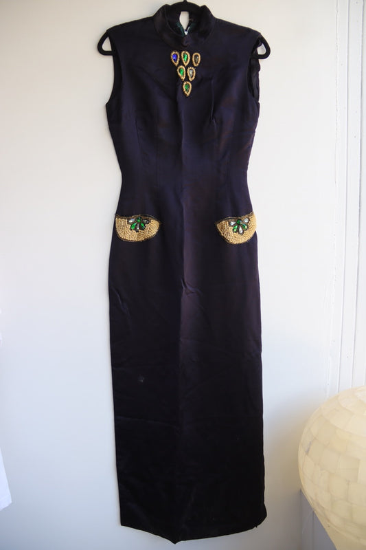 Vintage Handmade Embelished Satin Dress