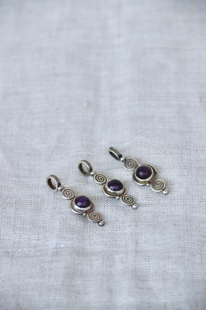 Parish Wager Sterling Silver spiral pendants with amethyst
