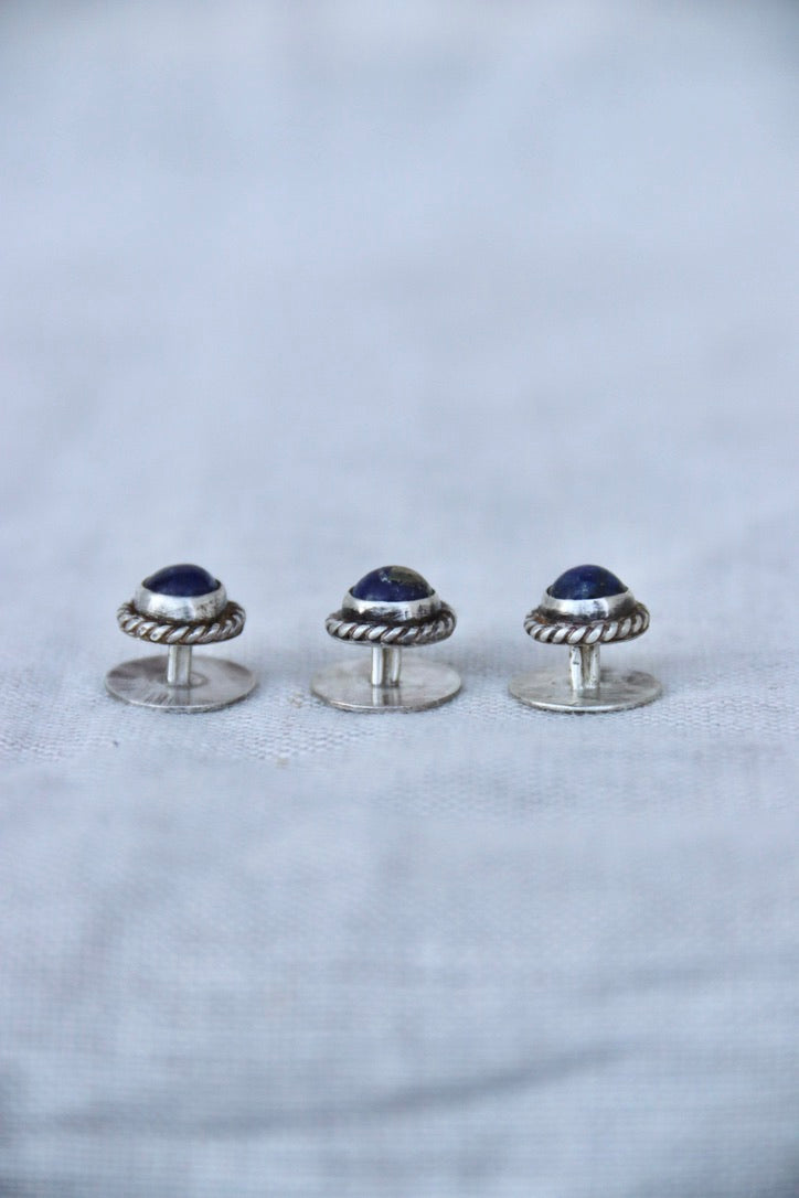 Set of 3 Sterling Silver lapis tuxedo studs