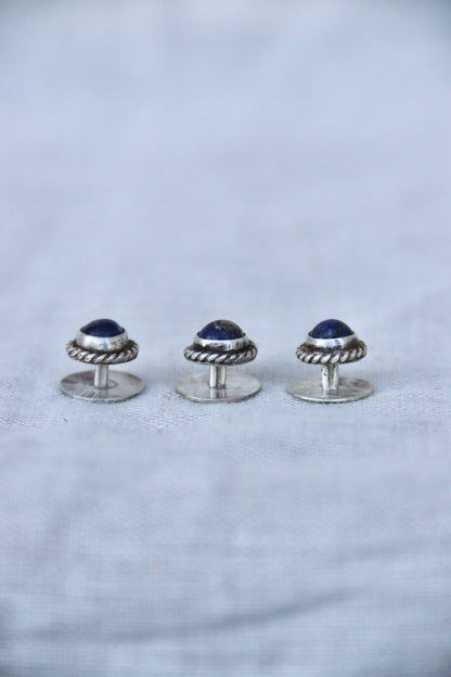 Set of 3 Sterling Silver lapis tuxedo studs