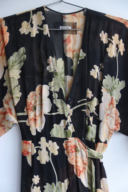 Reformation Black Floral Silk Dress