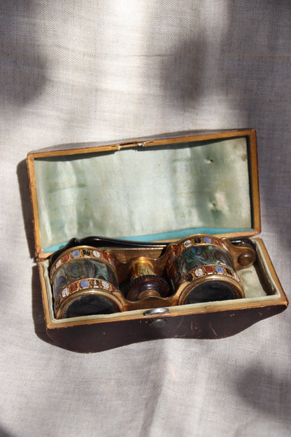 Antique Alabaster Inlay Opera Glasses