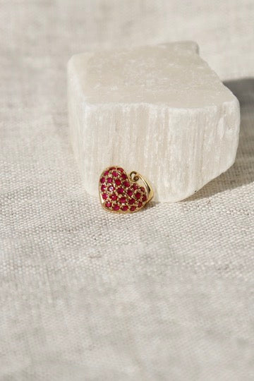 Pavé Ruby Heart Pendant - 14K Yellow Gold