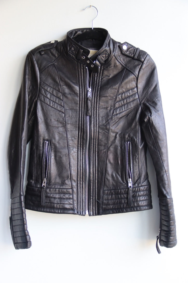 Michael Kors Black Leather Moto Jacket - as is