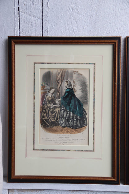 Set of Two Framed Fashion Prints with Hand Drawn Mattes