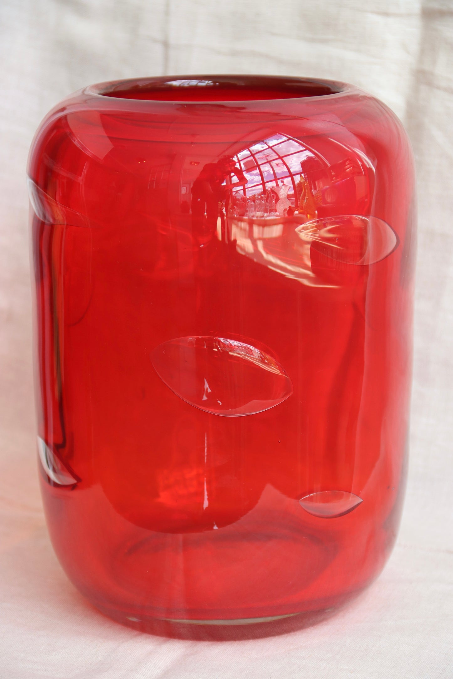 Large Hand Blown Red Glass Bubble Vase