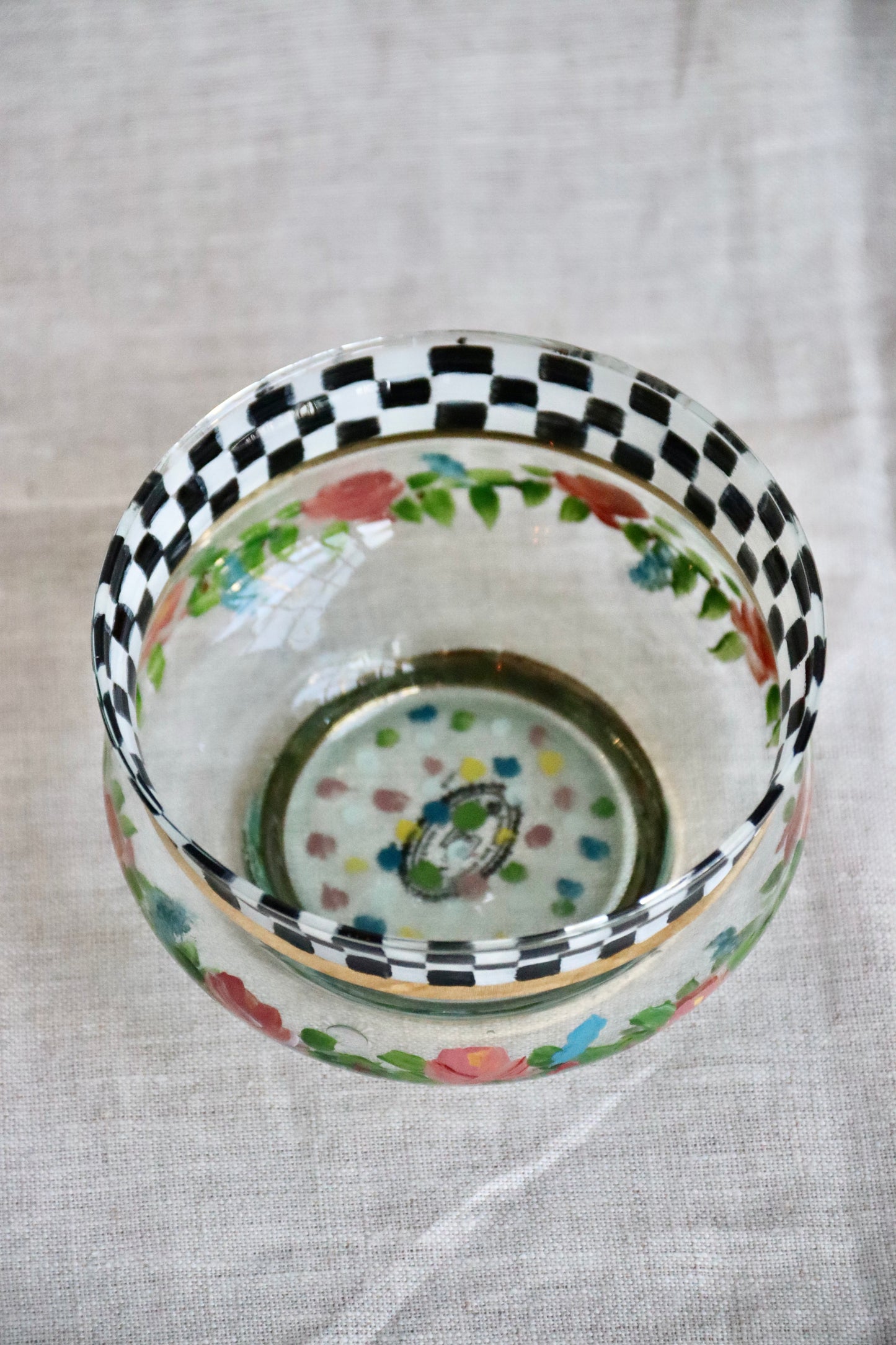 Mackenzie Childs Courtly Circus Rose Glass Bowl