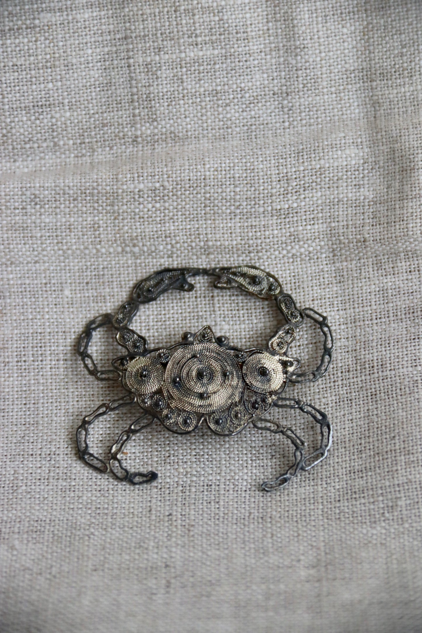 Silver Filigree Crab Pin