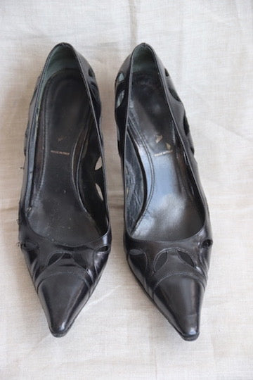 Prada Black Leather Cut Out Heels - 10