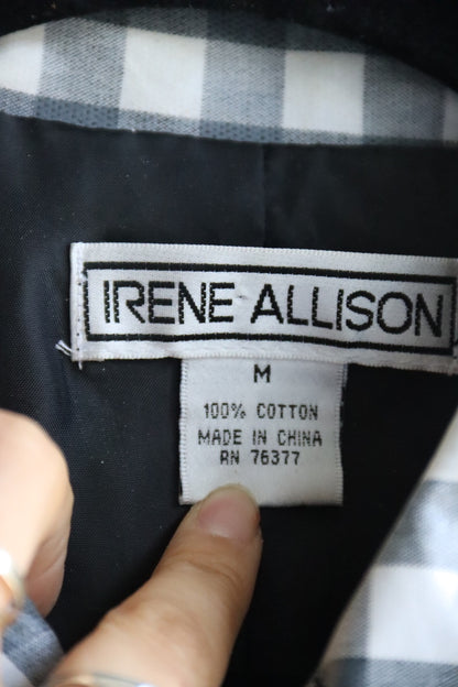 Irene Allison Grey checkered raincoat