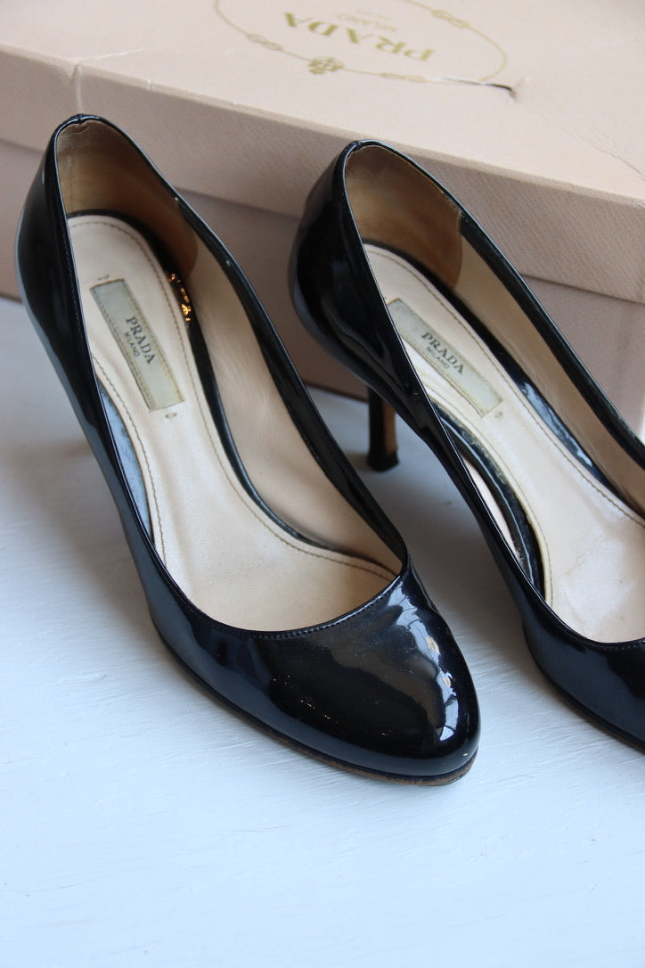Prada Black Patent Heels