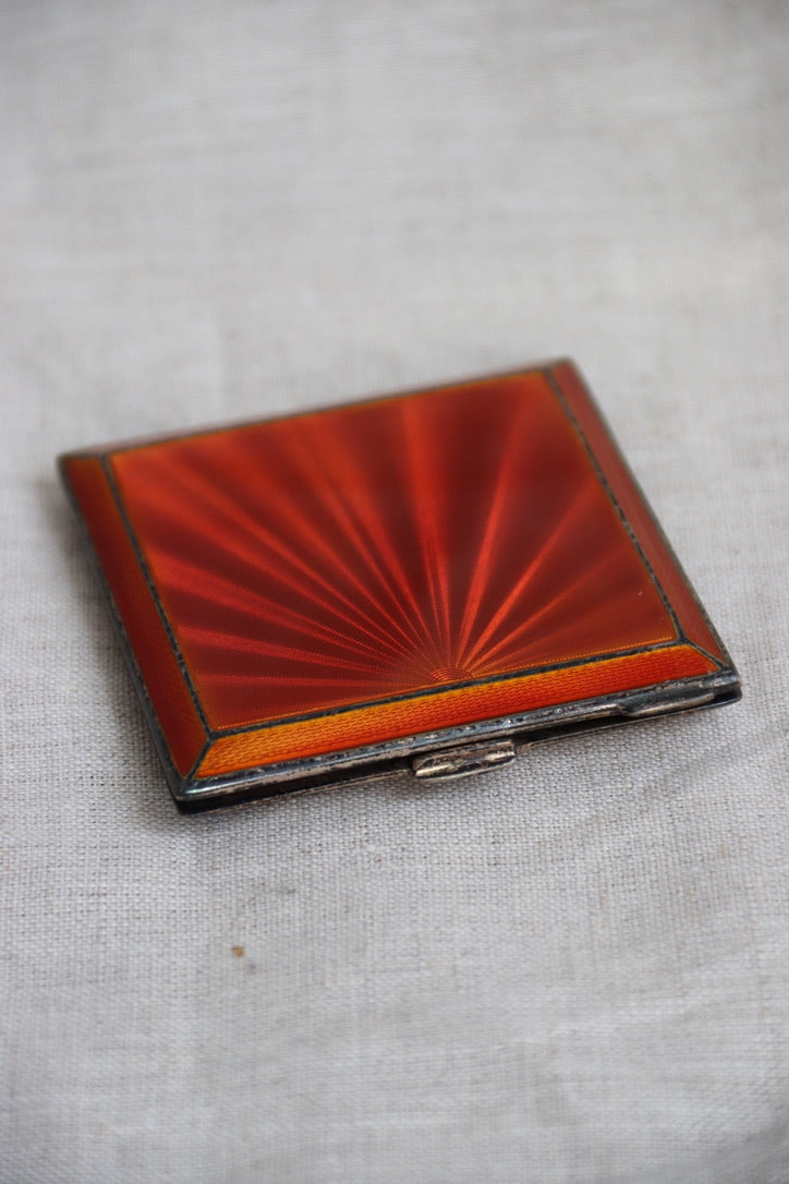 Antique Art Deco English Sterling Silver Guilloche Enamel Compact