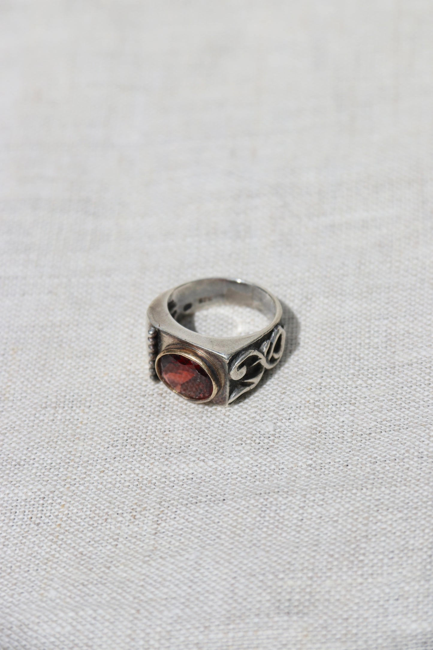 Sterling Silver Garnet Ring with 18k Gold Details